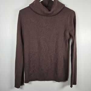 Tweeds Womens Wool Chocolate Brown Cowl Neck Ribbed Long Sleeve Sweater Size M